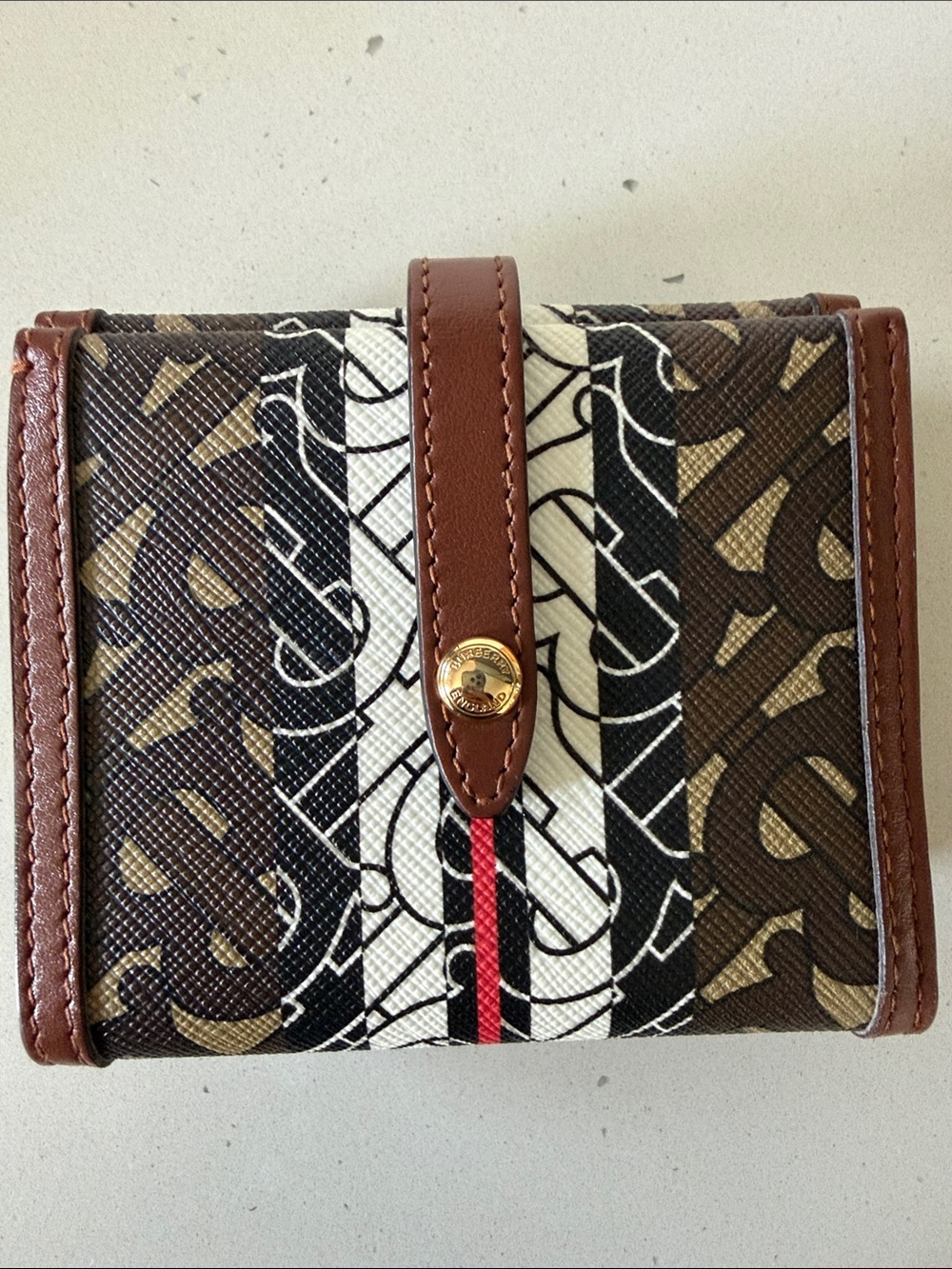 Burberry Brown Monogram Wallet with White & Red Center Stripe - Picture 2 of 6